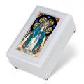  STAINED GLASS WITH REAL WOOD OUR LADY OF GRACE WHITE MUSIC BOX 